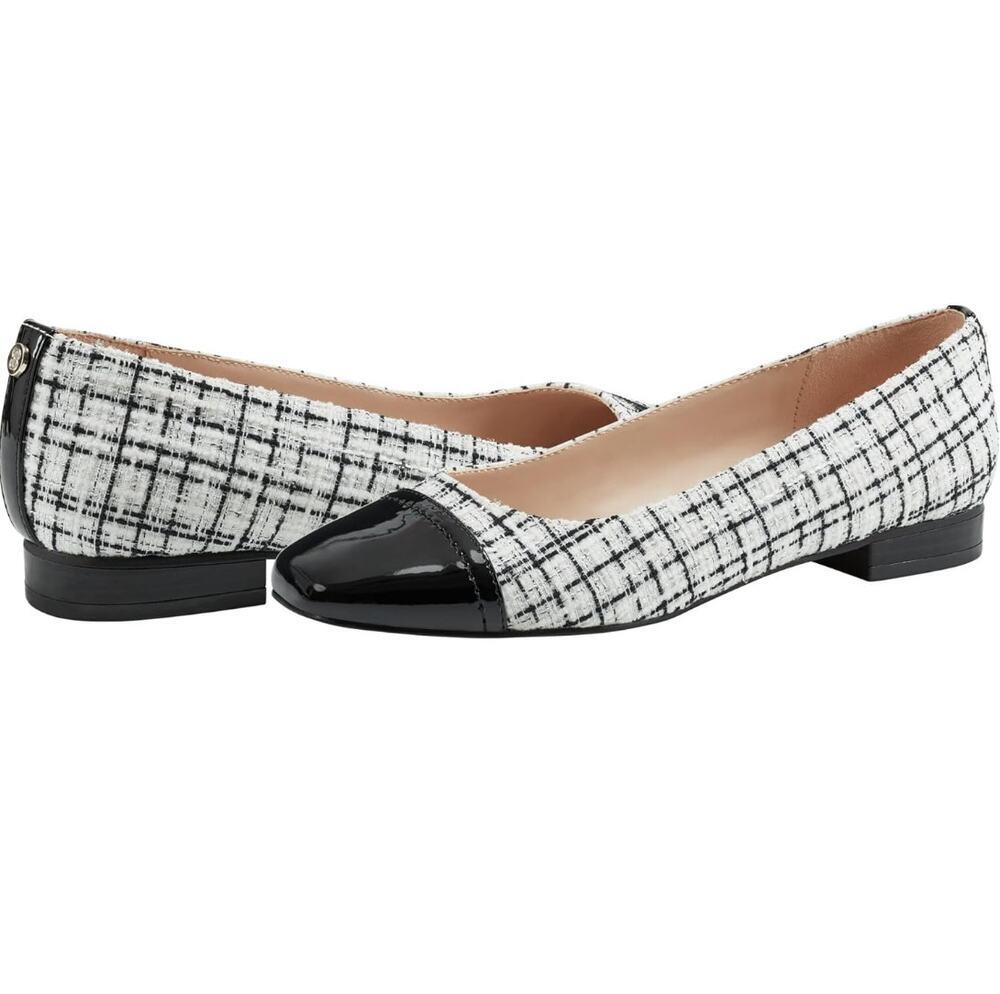 Bandolino Women's White Black Tweed Multi Slip On Taprinz Loafers Size 7.5M